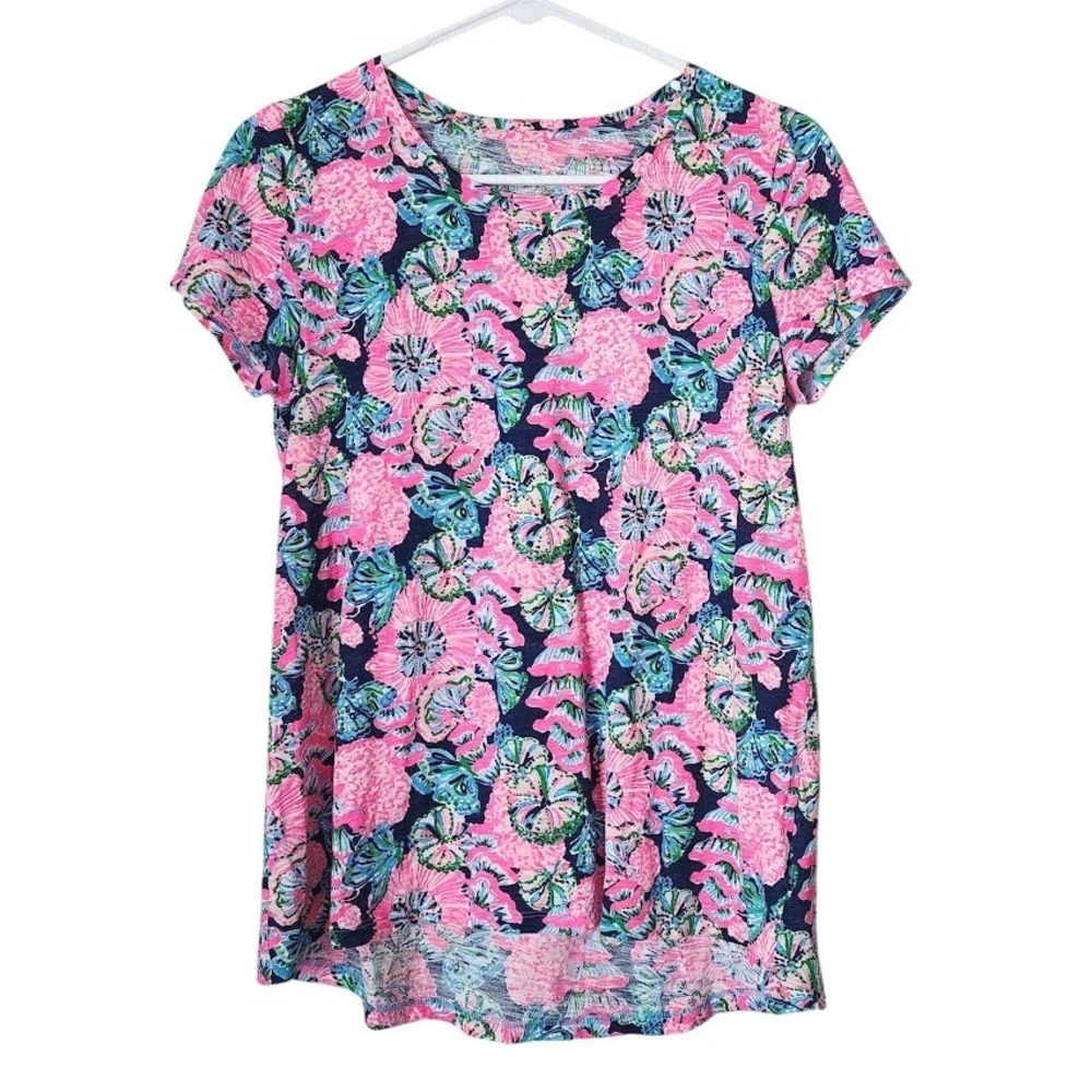 LILLY PULITZER‎ Etta Scoop Neck tee 100% cotton pink preppy nautical XS